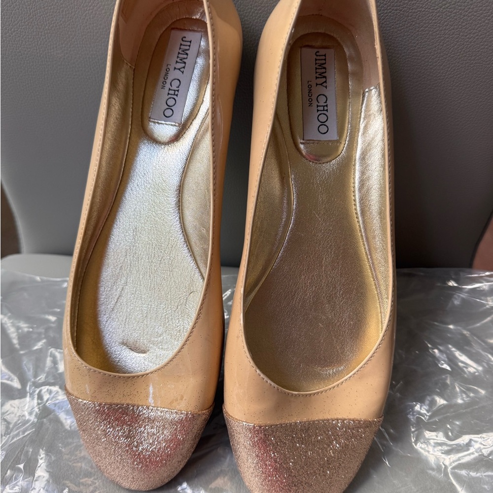 Jimmy Choo pinkish Tan Glitter ballet flats 39.5